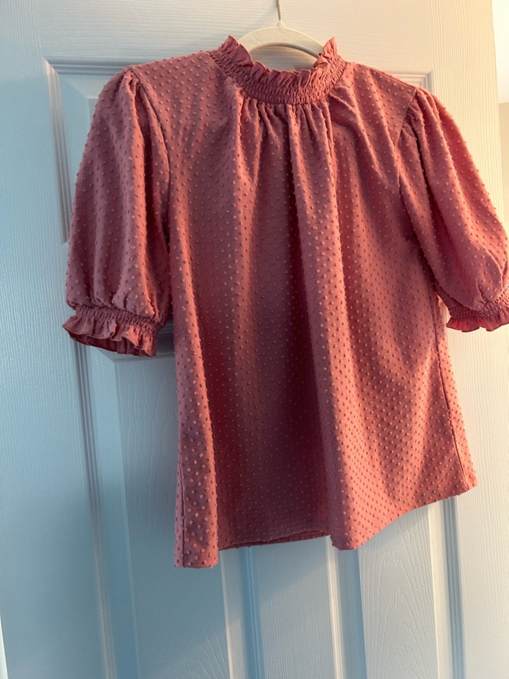 J. Crew Dusty Rose Swiss Dot Puff-Sleeve Blouse